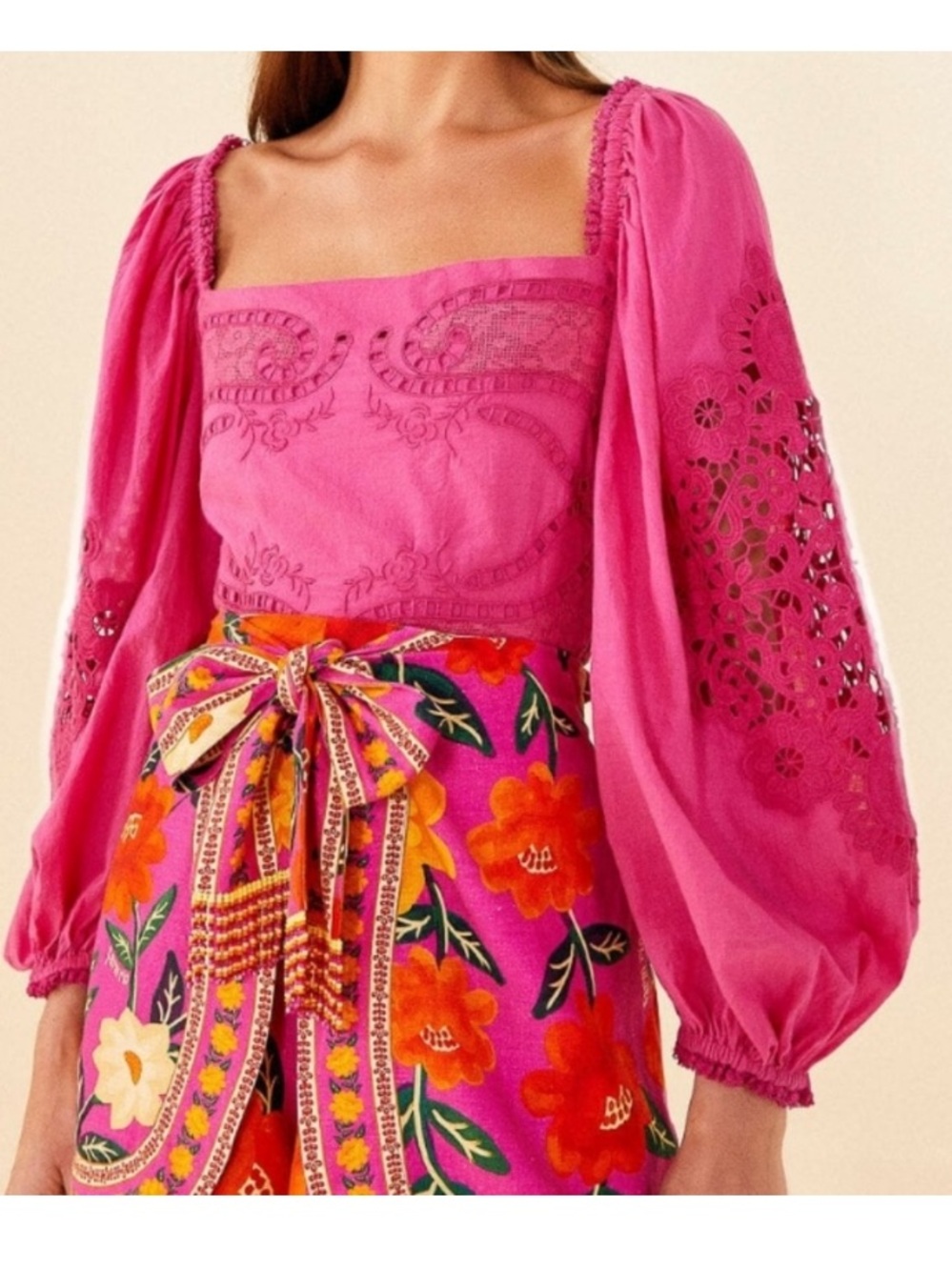 NWT Farm Rio Cropped Magenta Embroidered Cropped Top Size XS